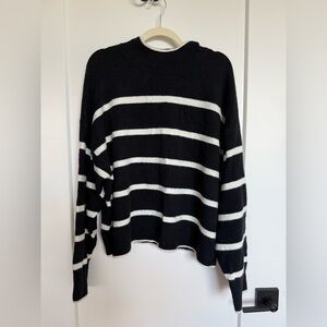 Black and White Striped Mock Neck Sweater